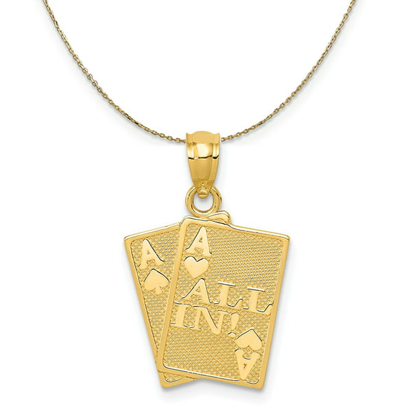 14K Yellow Gold Playing Cards Ace of Clubs Pendant on an Adjustable Chain Necklace 